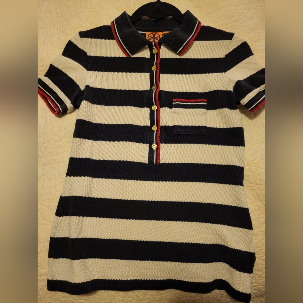Tory Burch Navy and White Striped Polo (Women)